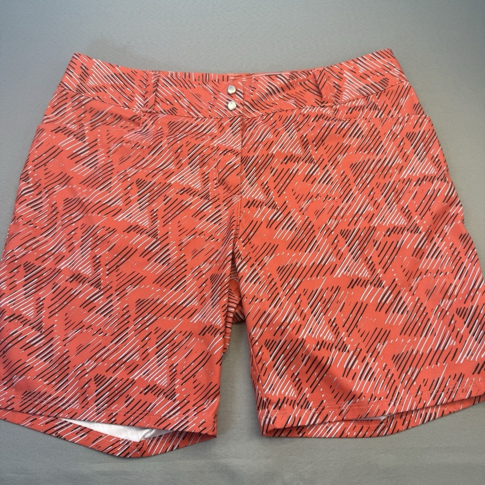 Adidas Golf Shorts Women's 8 Red Abstract Print 7" Inseam Lightweight Activewear